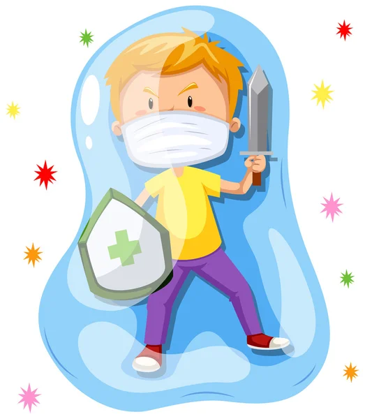 Boy fighting with virus — Stock Vector