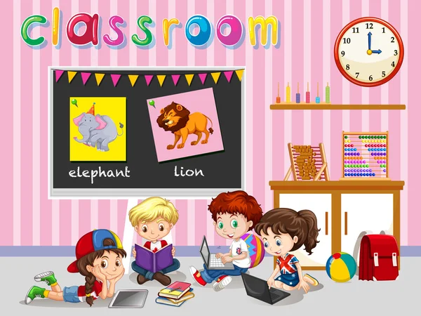 Enfants travaillant en classe — Image vectorielle
