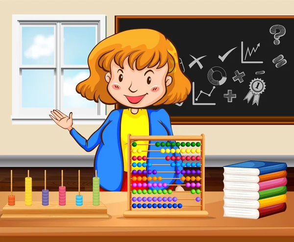 Lehrerin unterrichtet im Klassenzimmer — Stockvektor