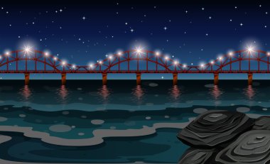 Okyanus sahne gece köprü ile