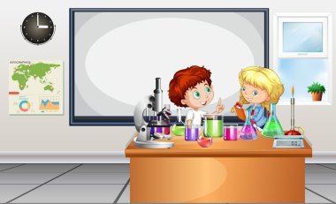 Laboratuvar Deney üzerinde çalışan çocuk