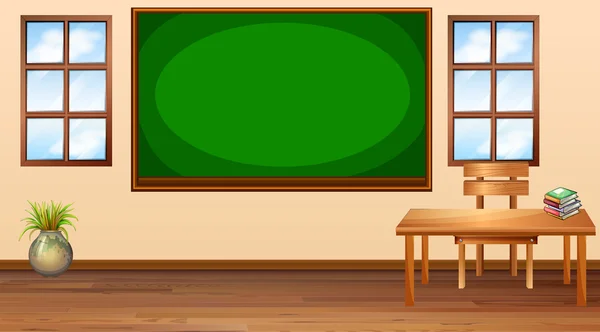 Salle de classe avec tableau noir au centre — Image vectorielle