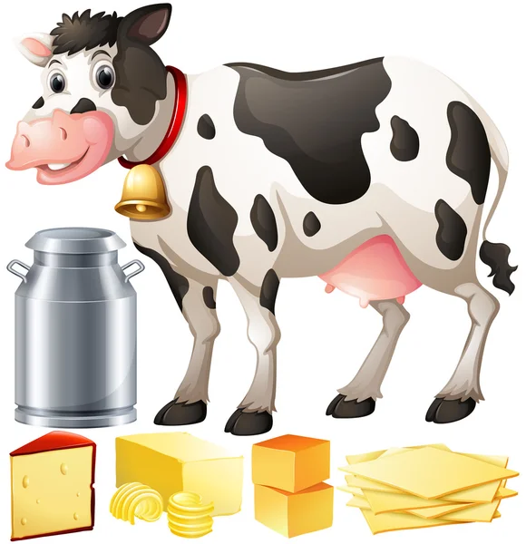 Cow and dairy products — Stock Vector