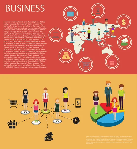 Geschäftsinfografik mit Personen und Grafiken — Stockvektor