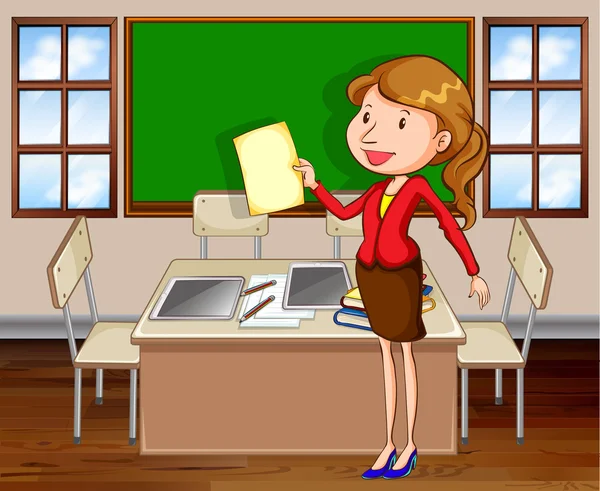Female teacher standing in the room — Stock Vector