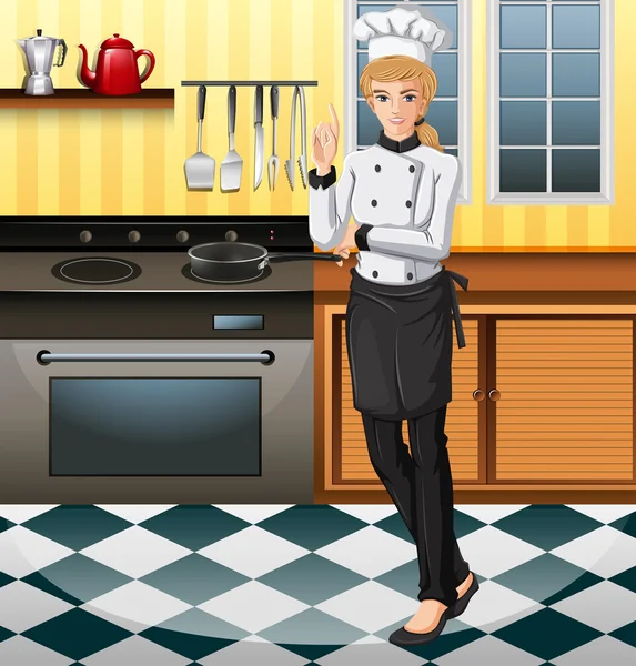 女性のシェフがキッチンでの作業 — ストックベクタ