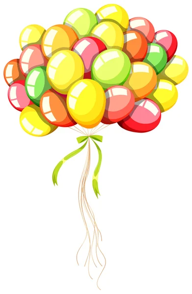 Globos de colores con cinta verde — Vector de stock