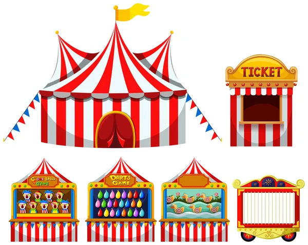 Tenda circo e chioschi di gioco — Vettoriale Stock