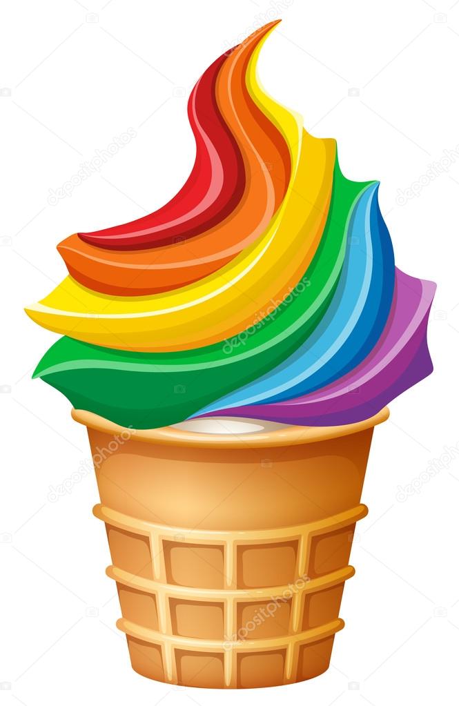 Rainbow ice-cream in cone