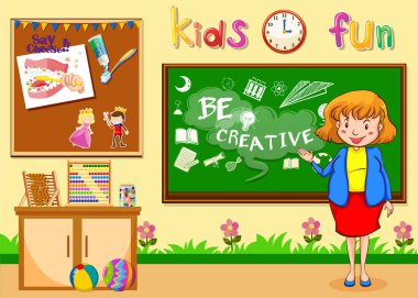 Kadın öğretmen sınıfta öğretim