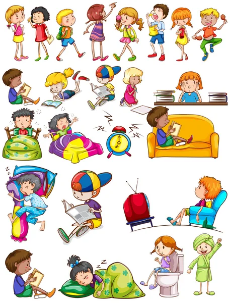 Niños y niñas haciendo actividades — Archivo Imágenes Vectoriales