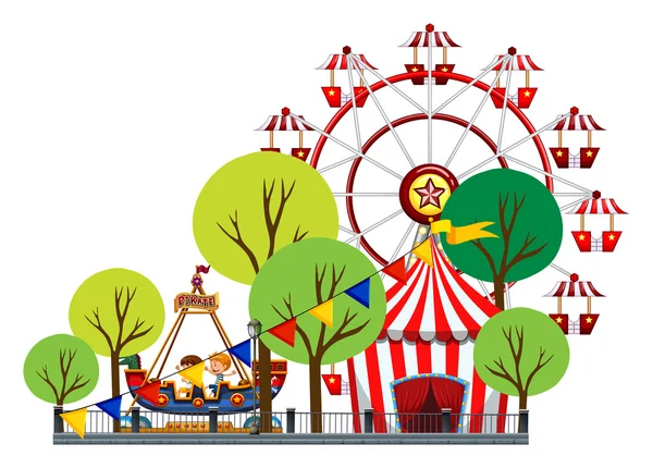 Grande roue et enfants sur la route — Image vectorielle