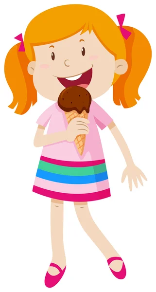 초콜릿 아이스크림을 먹는 어린 소녀 — 스톡 벡터