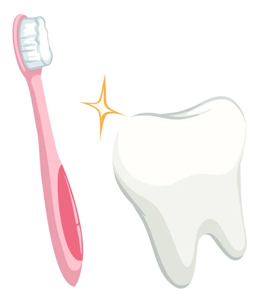 Tema dental con diente y cepillo de dientes — Vector de stock