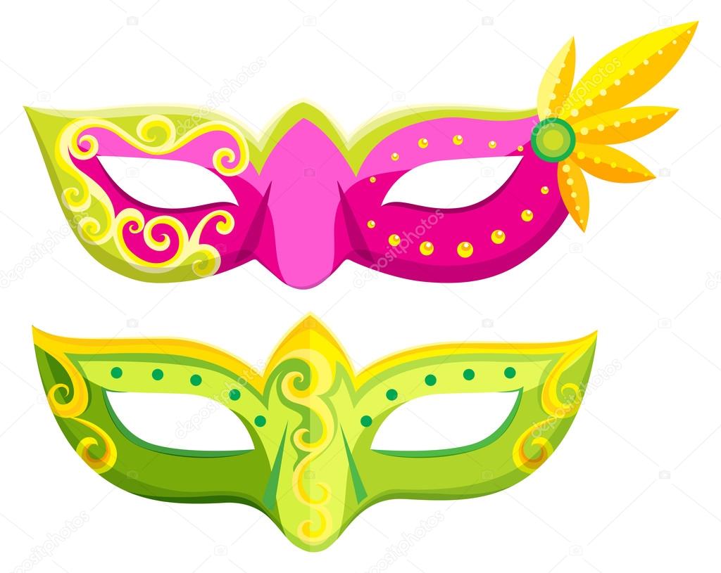 Party masks in pink and green colors