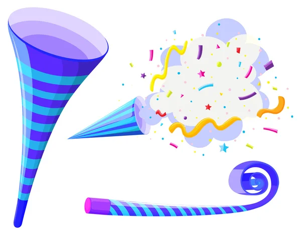 Cuerno de fiesta y cono pop-up — Vector de stock