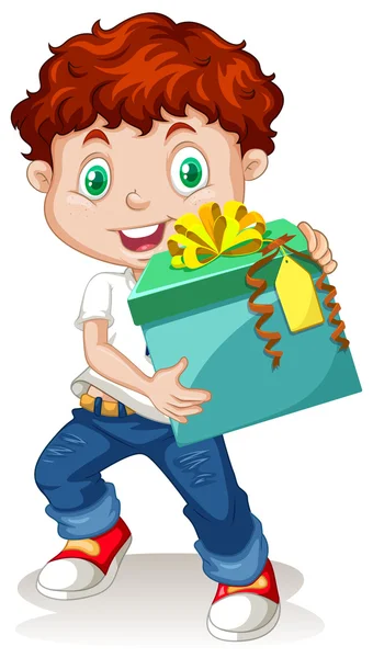 Niño pequeño sosteniendo una caja de regalo — Vector de stock