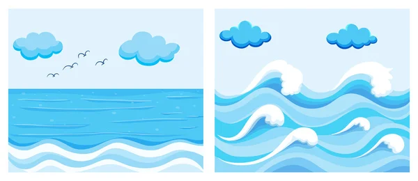 Escena oceánica con olas — Vector de stock