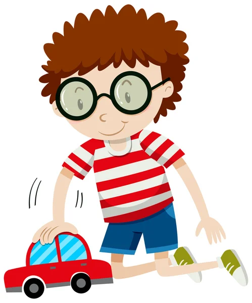 Little boy playing with toy car — Stock Vector
