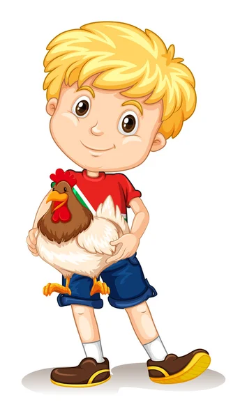 Cute boy holding a chicken — Stock Vector