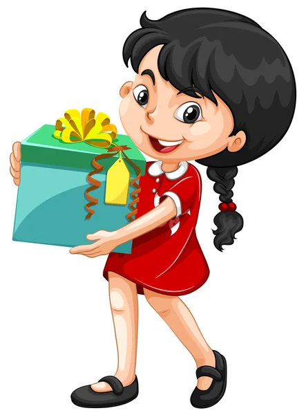 Küçük kız bir kutu hediye holding — Stok Vektör