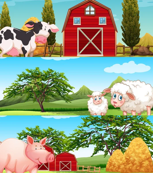 农场动物生活在农场里 — 图库矢量图片