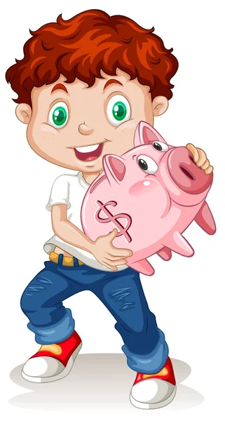Little boy holding piggy bank — Stock Vector