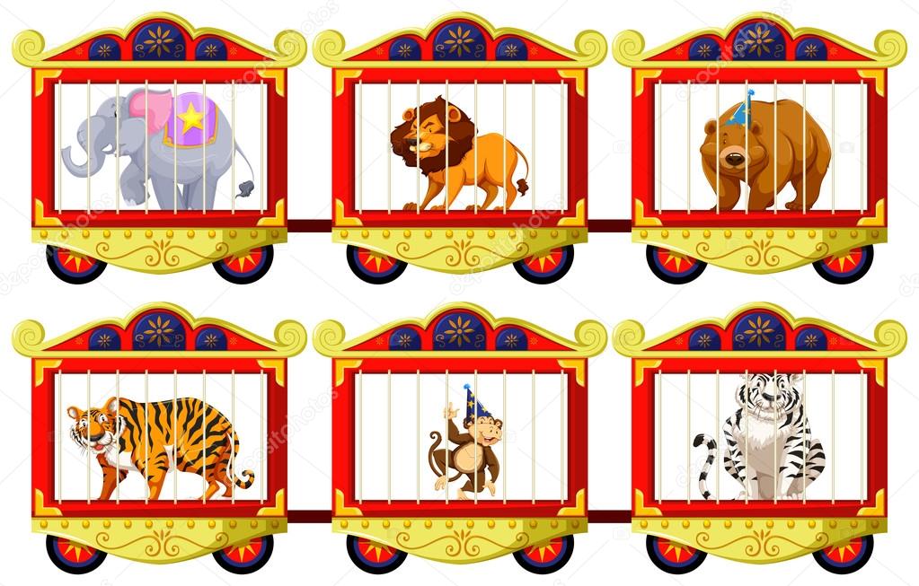 Wild animals in the circus cages — Stock Vector © blueringmedia 91905252