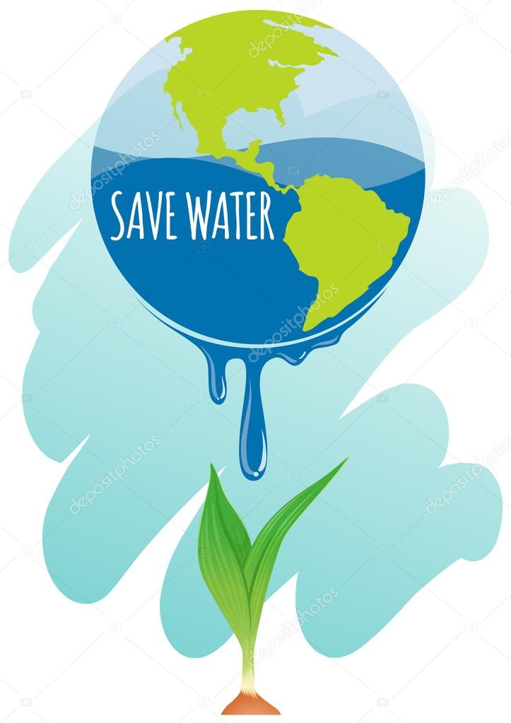 Save water theme with earth and plant