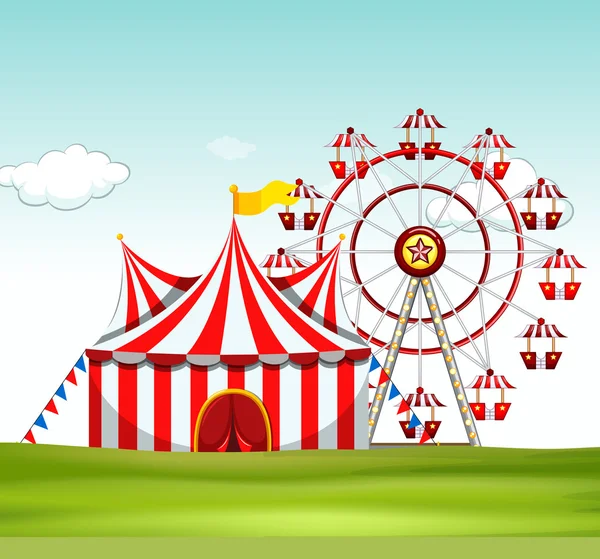 Circus tent and ferris wheel on the ground — Stock Vector