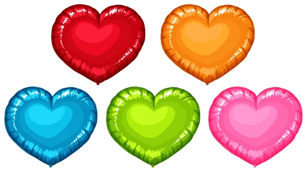 Ballons en forme de coeur en cinq couleurs — Image vectorielle