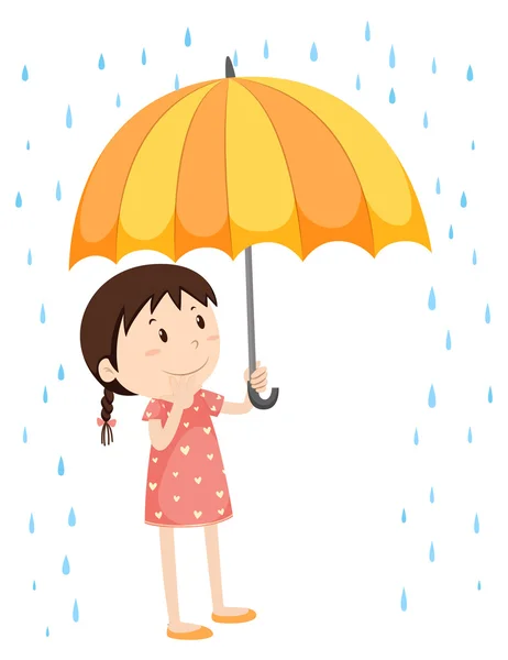 Chica con paraguas en la lluvia — Vector de stock