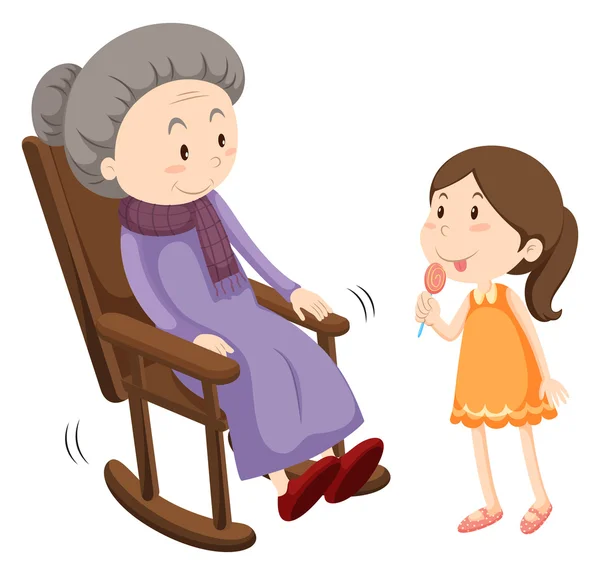 Старушка на кресле-качалке и девушка — стоковый вектор