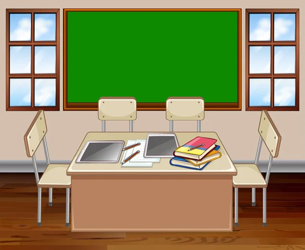 Salle de classe avec table et chaise — Image vectorielle