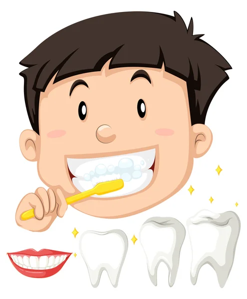 Chico cepillándose los dientes — Vector de stock