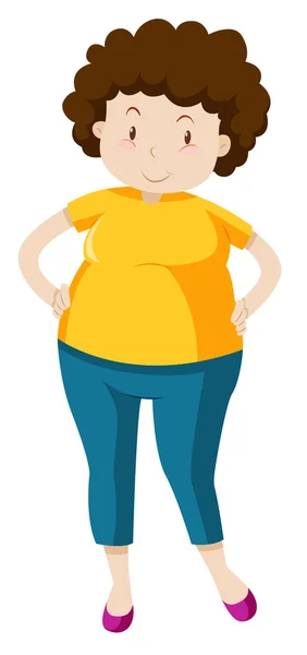 Wanita gemuk mengenakan kemeja dan celana jeans - Stok Vektor