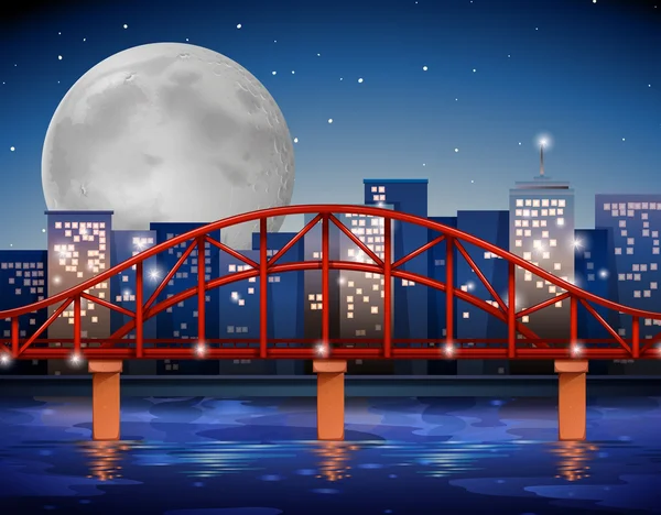 Escena de ciudad con puente sobre el río — Vector de stock