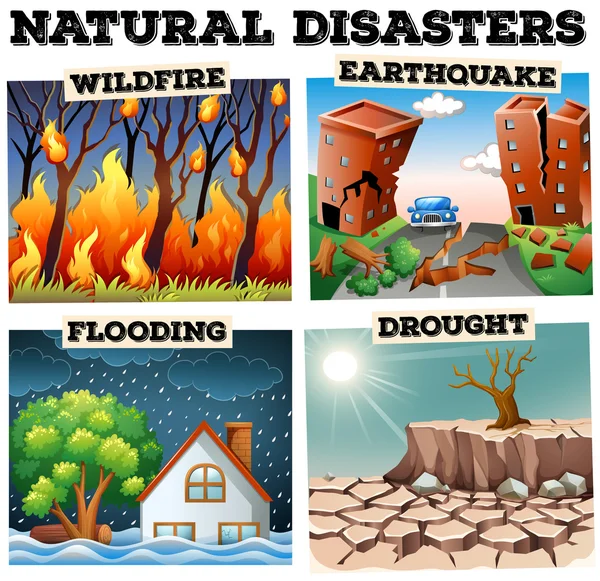 Diferentes tipos de desastres naturales — Vector de stock