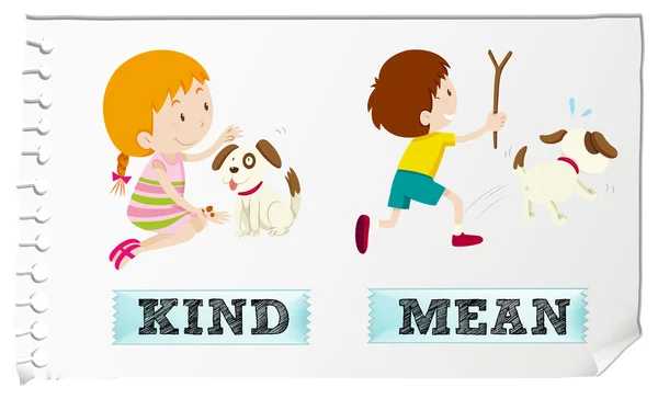 Opposite adjectives kind and mean Royalty Free Stock Vectors