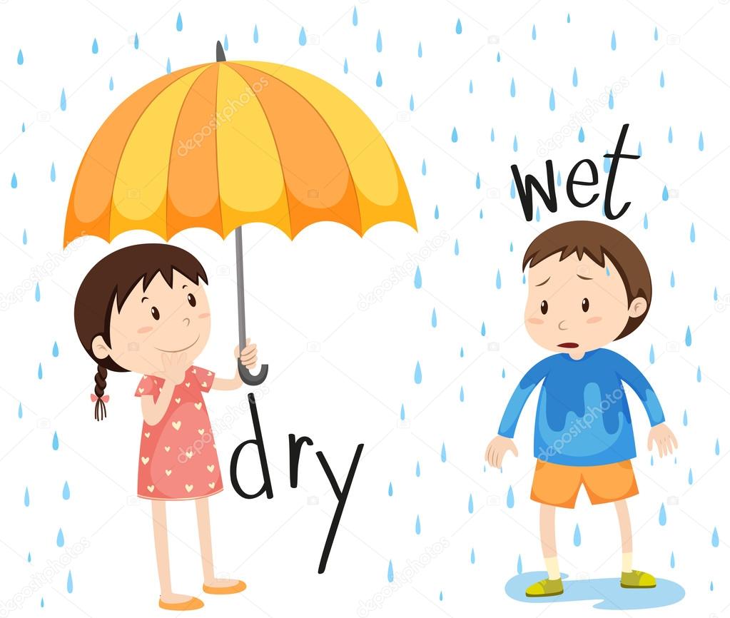 Opposite adjective dry and wet