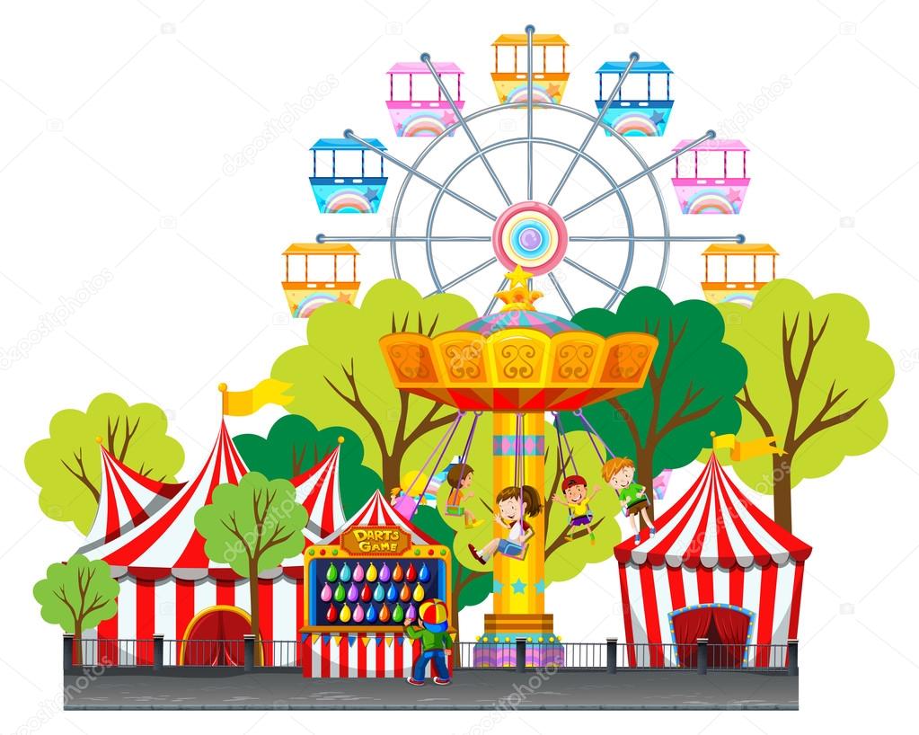 Children riding on swing at the fun park Stock Vector Image by ©blueringmedia 92422002