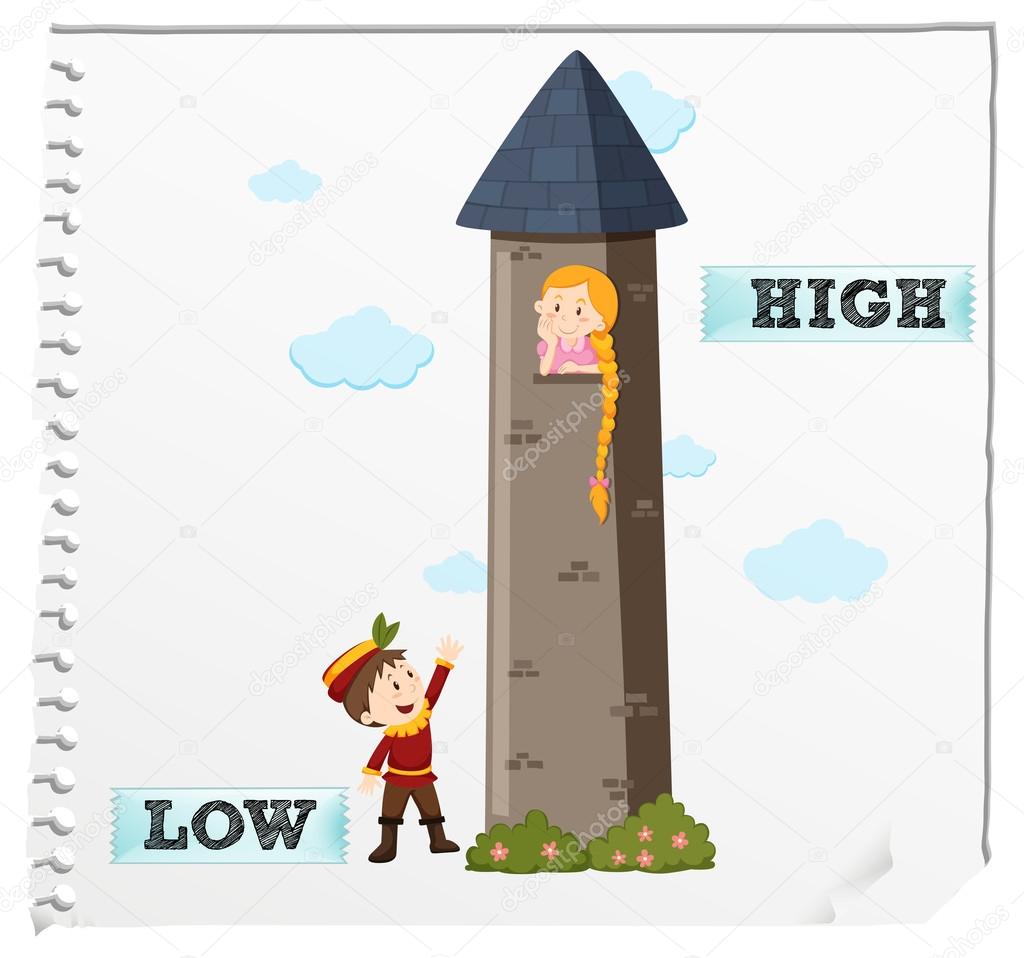 Opposite adjectives low and high Stock Vector by ©blueringmedia