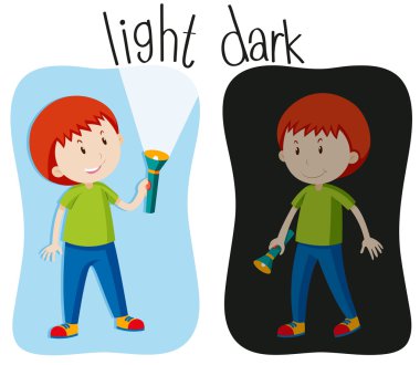 Opposite adjectives with light and dark clipart
