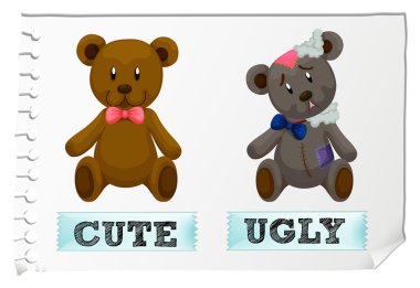 Opposite adjectives with cute and ugly clipart