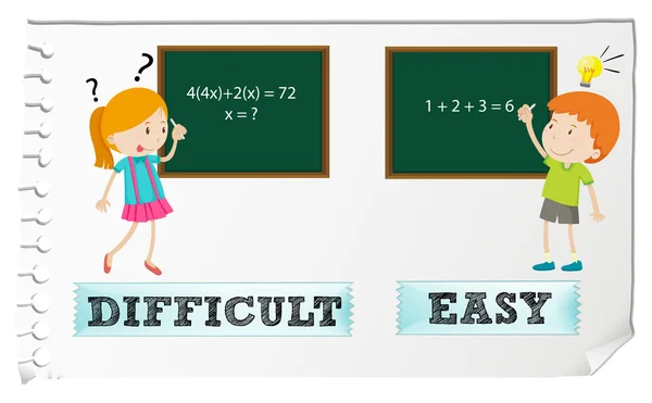 Adjectifs opposés difficiles et faciles — Image vectorielle