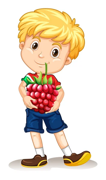 Küçük çocuk holding rasberry — Stok Vektör
