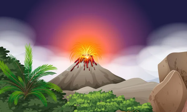 Escena natural con erupción volcánica — Archivo Imágenes Vectoriales