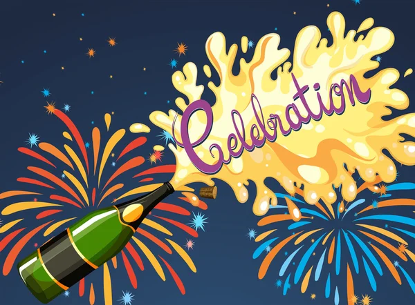 Noche de celebración con fuegos artificiales y champán — Vector de stock
