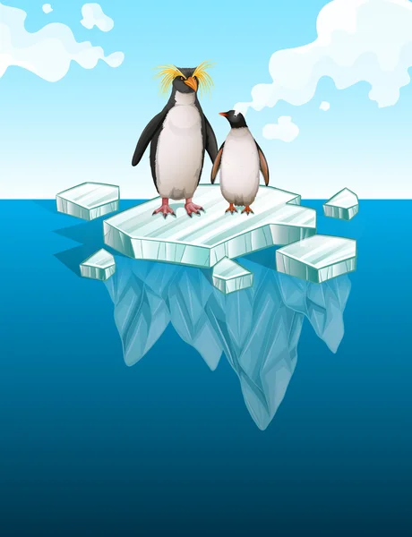 İnce buz üzerinde duran penguenler — Stok Vektör