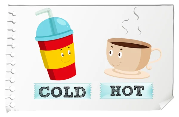 Opposite adjectives with cold and hot — Stock Vector